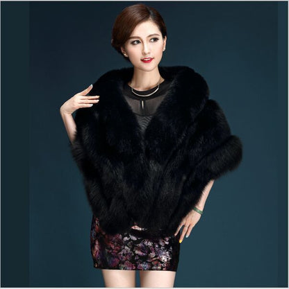 Silver Frost Fox Fur Cape – Women’s Elegant Winter Shawl Coat