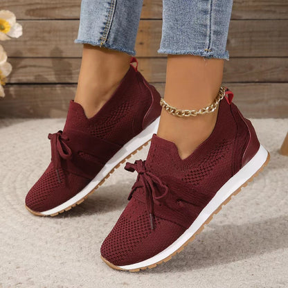 Women’s Lace-Up Mesh Flat Wedge Shoes – Breathable Casual Walking Sneakers