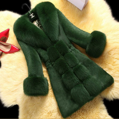 Luxury Fox-Collar Rabbit Fur Long Coat – Women’s Premium Winter Elegance