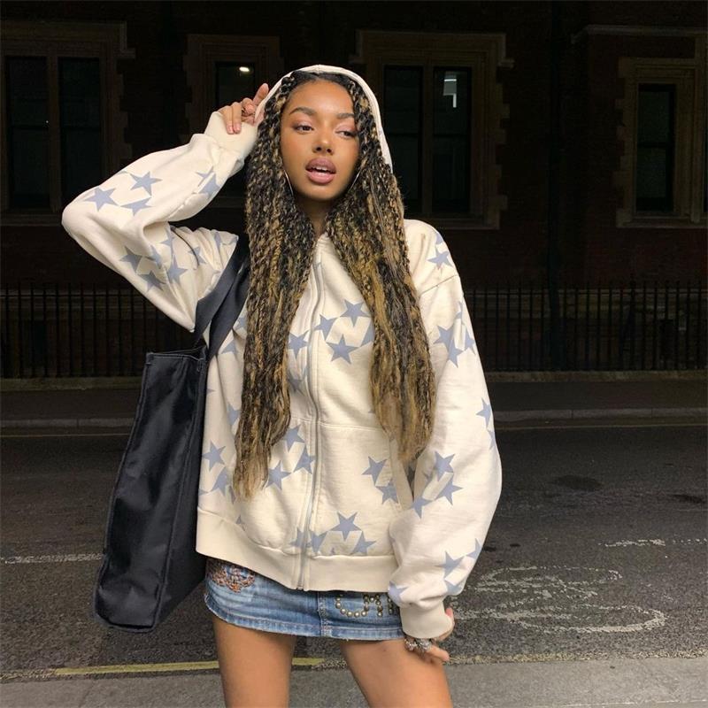 StarGlow Zip Hoodie – Unisex Streetwear Cardigan Jacket for Couples