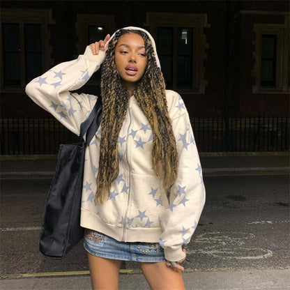 StarGlow Zip Hoodie – Unisex Streetwear Cardigan Jacket for Couples