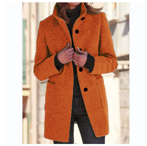 EleganceWool Stand Collar Coat – Warm Fall & Winter Button Outwear for Women