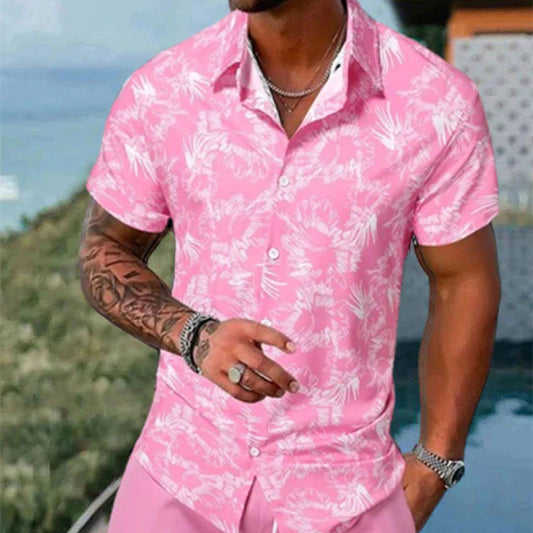 PrintEra Men’s 3D Lapel Slim Fit Short Sleeve Shirt