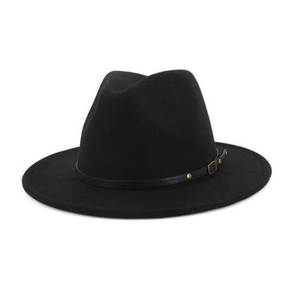 Woolen Top Color Matching Flat Brim Fedora Jazz Hat