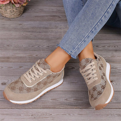 Women’s Flower Print Lace-Up Sneakers – Lightweight Breathable Casual Running Shoes