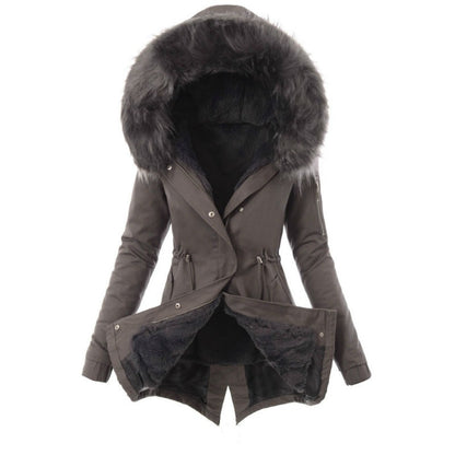 Fur Trim Cozy Draw Coat – Women’s Warm Solid Color Winter Cotton Jacket