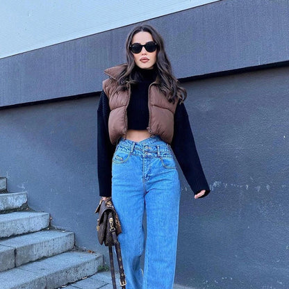 Frost Luxe Puffer Vest – Winter Short Zip-Up Sleeveless Jacket for Women