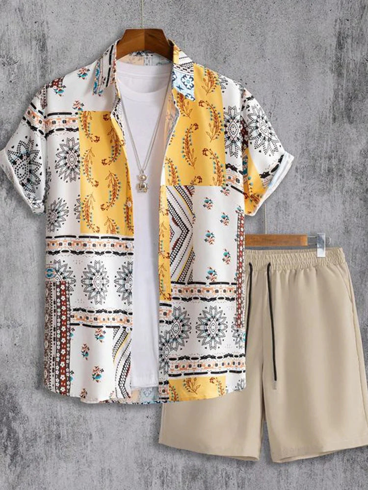 PrintEra Men’s 3D Lapel Slim Fit Short Sleeve Shirt