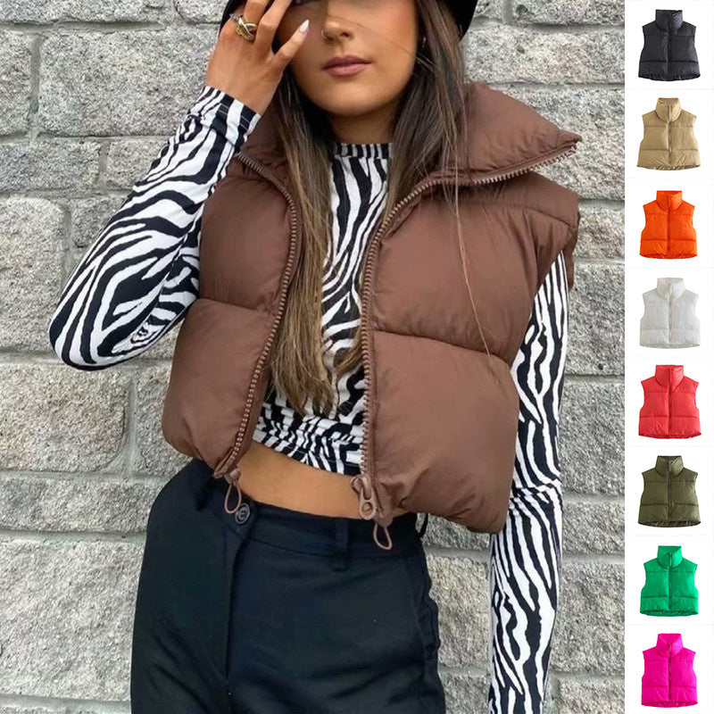 Frost Luxe Puffer Vest – Winter Short Zip-Up Sleeveless Jacket for Women