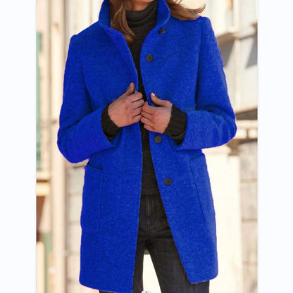 EleganceWool Stand Collar Coat – Warm Fall & Winter Button Outwear for Women
