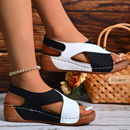 Colorblock Crossed Wedge Sandals for Women
