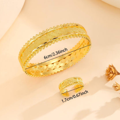 Vintage Gold-Plated Bracelet & Open Ring Jewelry Set – Elegant 2-Piece Festival & Wedding Accessory
