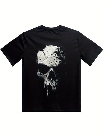 Featuring A 3D Digital Shattered Skull Pattern And A Round Neck Short Sleeved T-shirt