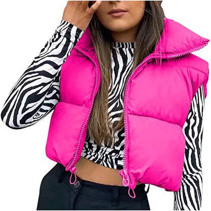 Frost Luxe Puffer Vest – Winter Short Zip-Up Sleeveless Jacket for Women