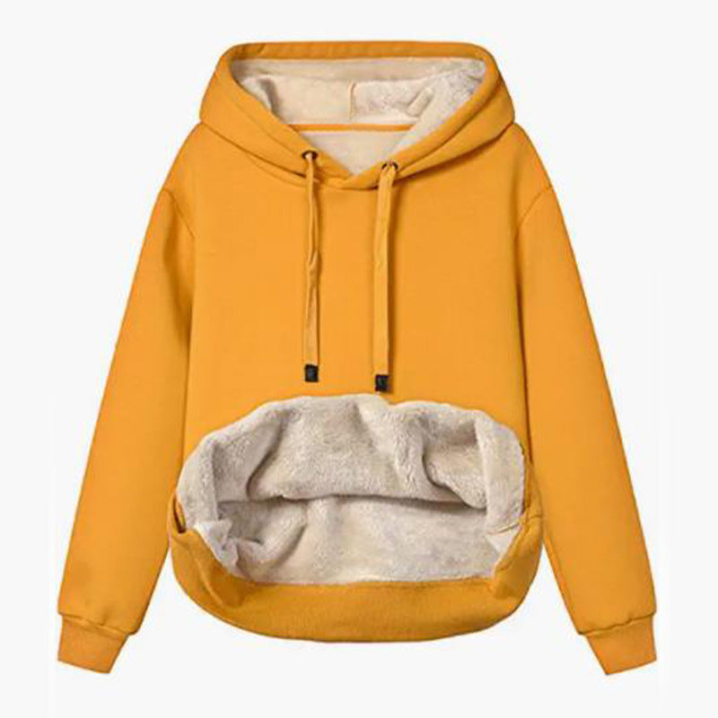 Lamb Warm Hooded Jacket – Women’s Cozy Fleece Pocket Sports Sweatshirt
