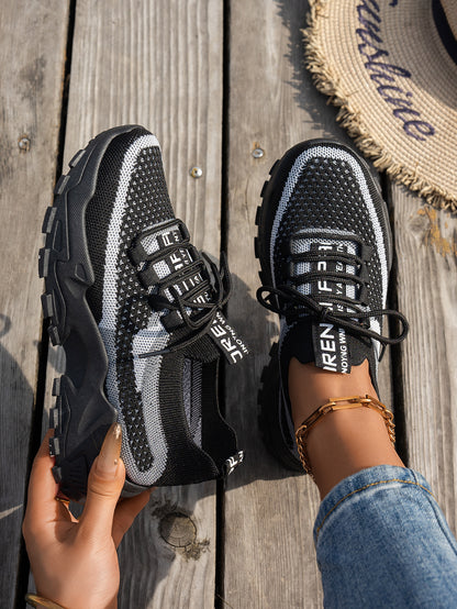 Women’s Flyknit Mesh Sneakers – Breathable Lace-Up Walking & Running Shoes