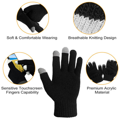 Therma Touch Knit Gloves – Unisex Full-Finger Touchscreen Winter Warm Gloves