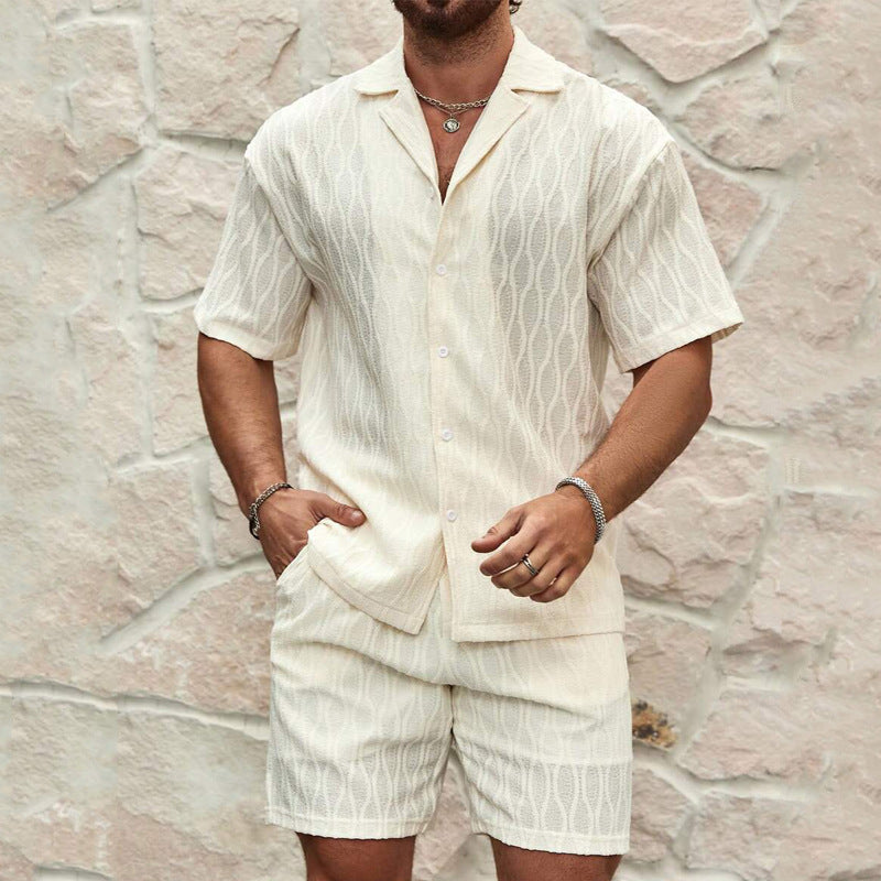 Men’s Summer Breeze Two-Piece Outfit – Casual Button Lapel Shirt & Shorts Set