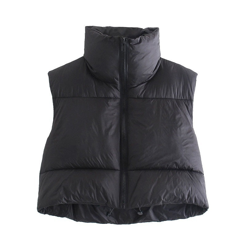 Frost Luxe Puffer Vest – Winter Short Zip-Up Sleeveless Jacket for Women