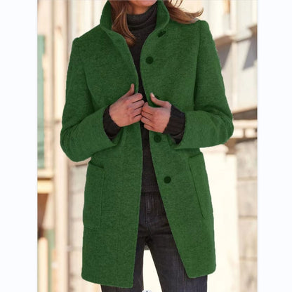 EleganceWool Stand Collar Coat – Warm Fall & Winter Button Outwear for Women