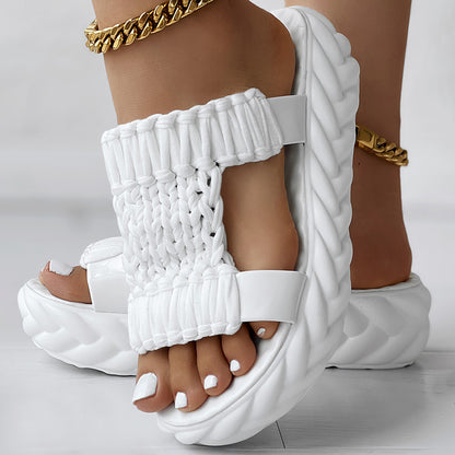 Braided Knit Open Toe Platform Sandals