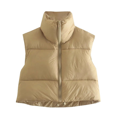 Frost Luxe Puffer Vest – Winter Short Zip-Up Sleeveless Jacket for Women