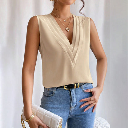 Women’s Elegant V-Neck Tank Top – Summer Sleeveless Casual Shirt