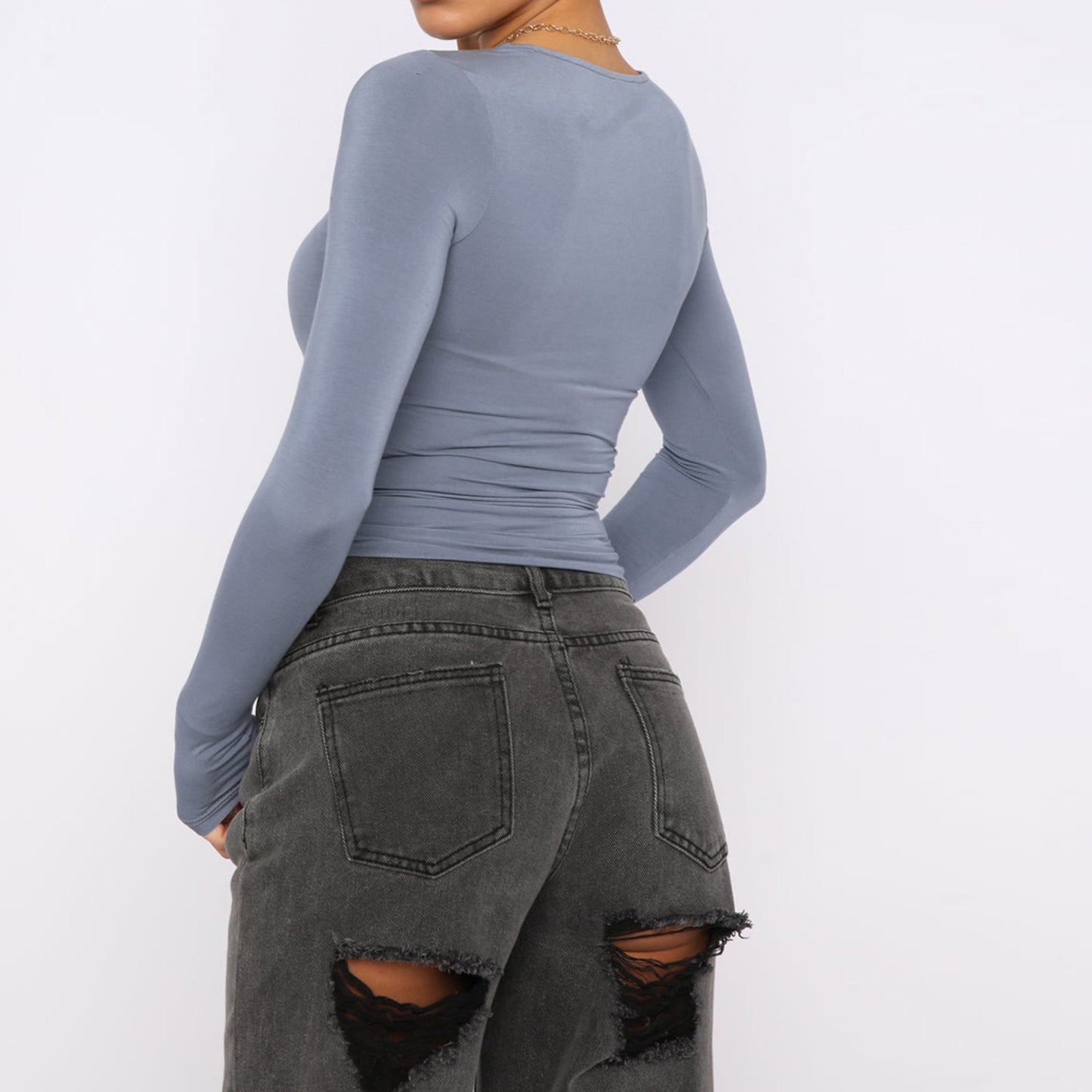 Women’s Slim Fit Long Sleeve Pullover Top – Solid Casual Fashion Shirt