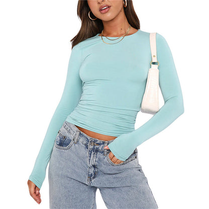 Women’s Slim Fit Long Sleeve Pullover Top – Solid Casual Fashion Shirt