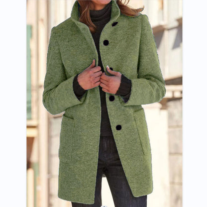 EleganceWool Stand Collar Coat – Warm Fall & Winter Button Outwear for Women