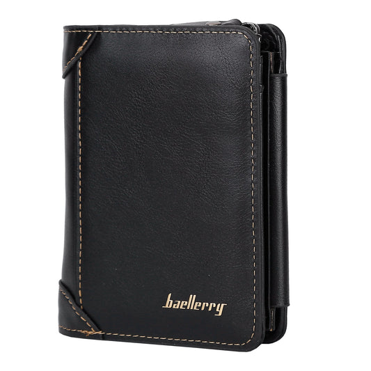 Trifold Leather Wallet with Zipper & 14 Card Slots