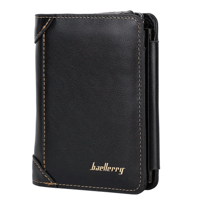 Trifold Leather Wallet with Zipper & 14 Card Slots