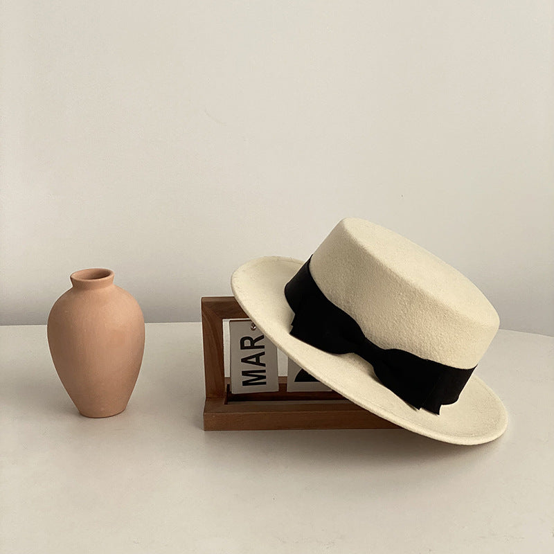 Kyoto Retro Bow Flat-Brimmed Cap — Japanese & Western Fusion Style