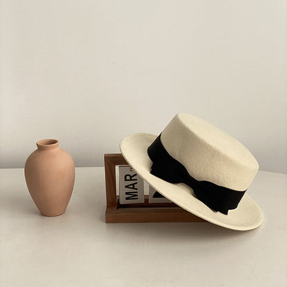 Kyoto Retro Bow Flat-Brimmed Cap — Japanese & Western Fusion Style
