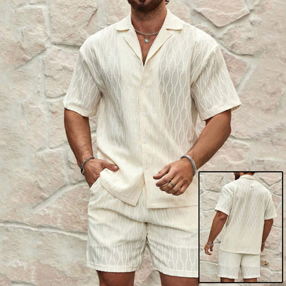 Men’s Summer Breeze Two-Piece Outfit – Casual Button Lapel Shirt & Shorts Set