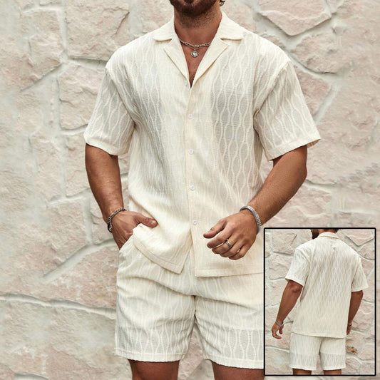 Men’s Summer Breeze Two-Piece Outfit – Casual Button Lapel Shirt & Shorts Set