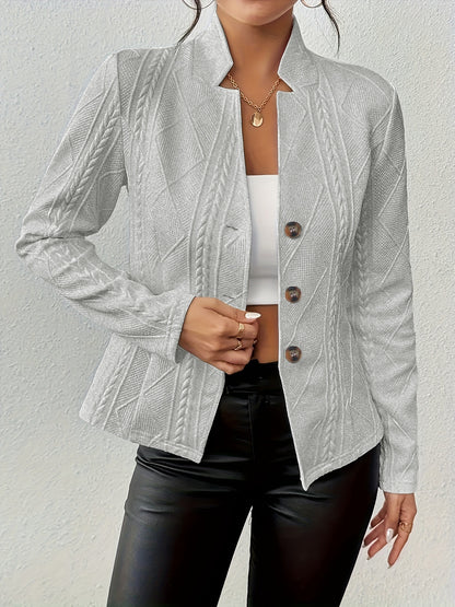 Women’s Stand-Collar Single-Breasted Blazer – Slim Fit Office Suit Jacket