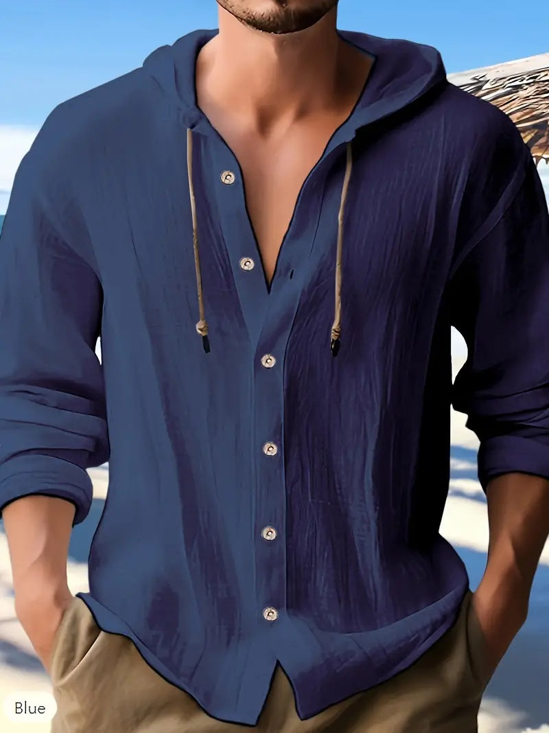 AeroEase Button-Down Hooded Lightweight Long Sleeve Top
