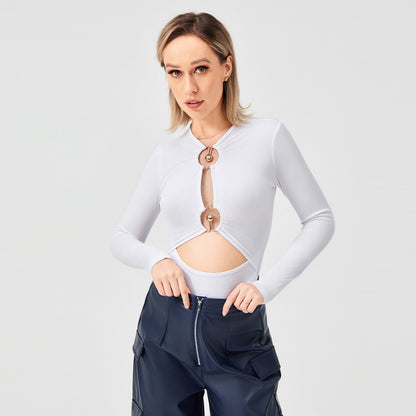 Women’s Metal Accent Slim Fit Top – Modern Minimalist Fashion Blouse