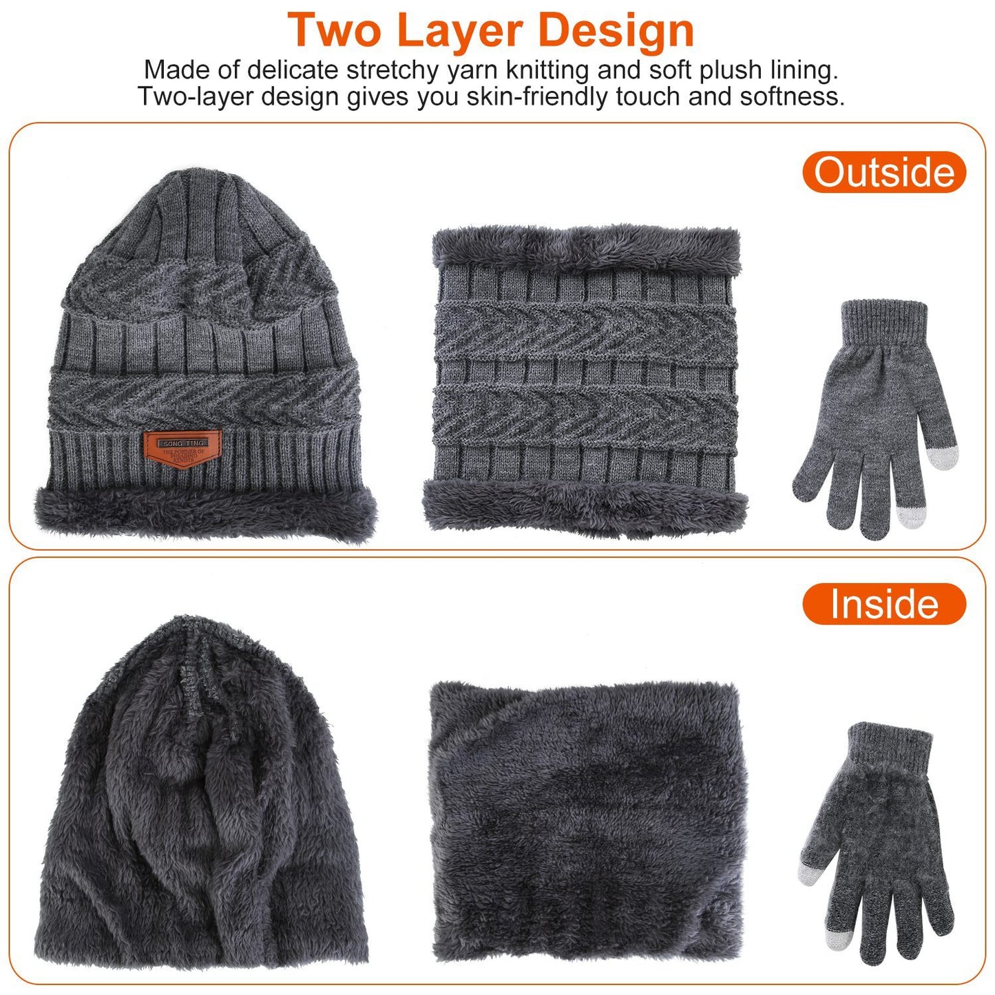 Winter Flex 3-in-1 Knit Set – Warm Beanie, Touchscreen Gloves & Scarf for Men & Women