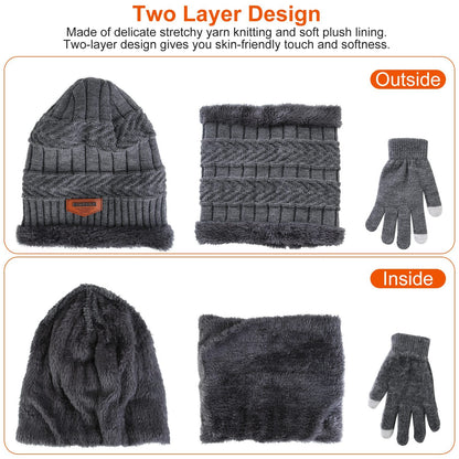 Winter Flex 3-in-1 Knit Set – Warm Beanie, Touchscreen Gloves & Scarf for Men & Women