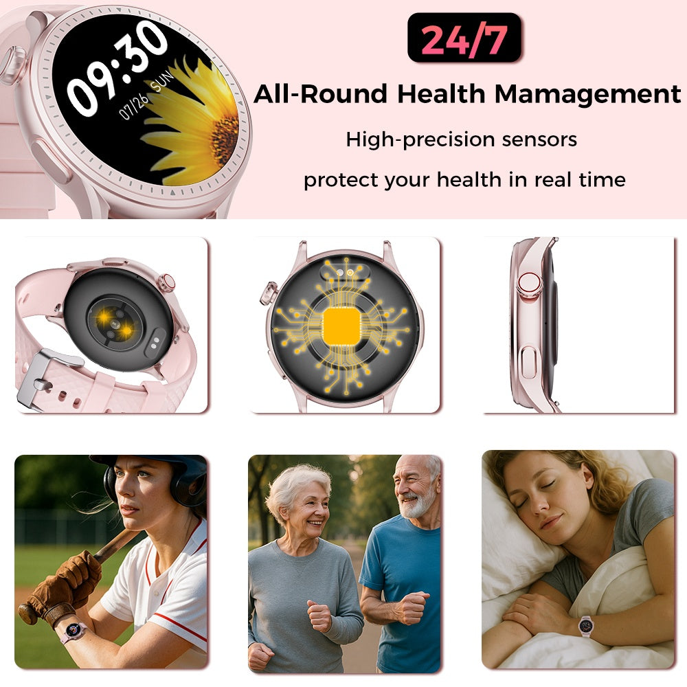 AeroFit RoundView Smartwatch – 1.43” HD Fitness & Sports Tracker