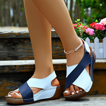 Colorblock Crossed Wedge Sandals for Women