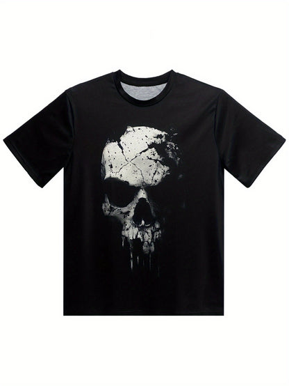 Featuring A 3D Digital Shattered Skull Pattern And A Round Neck Short Sleeved T-shirt
