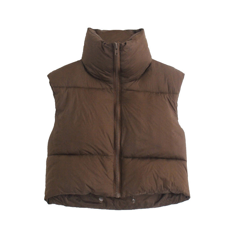 Frost Luxe Puffer Vest – Winter Short Zip-Up Sleeveless Jacket for Women