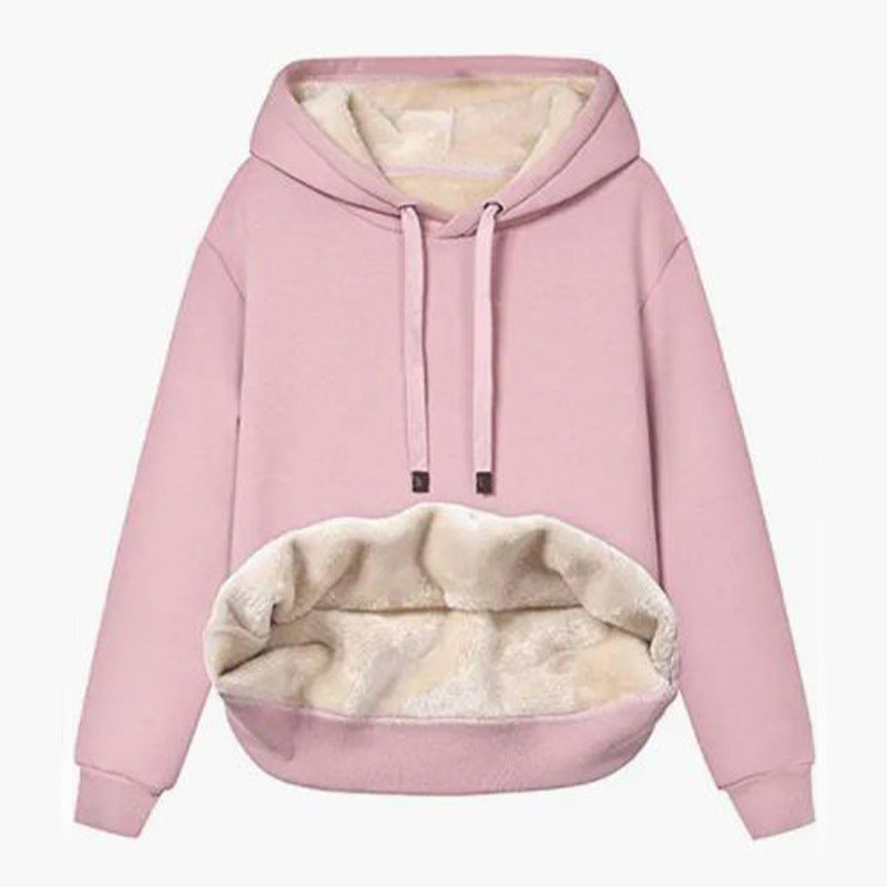 Lamb Warm Hooded Jacket – Women’s Cozy Fleece Pocket Sports Sweatshirt