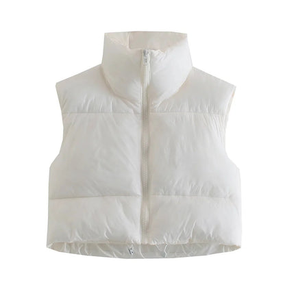 Frost Luxe Puffer Vest – Winter Short Zip-Up Sleeveless Jacket for Women