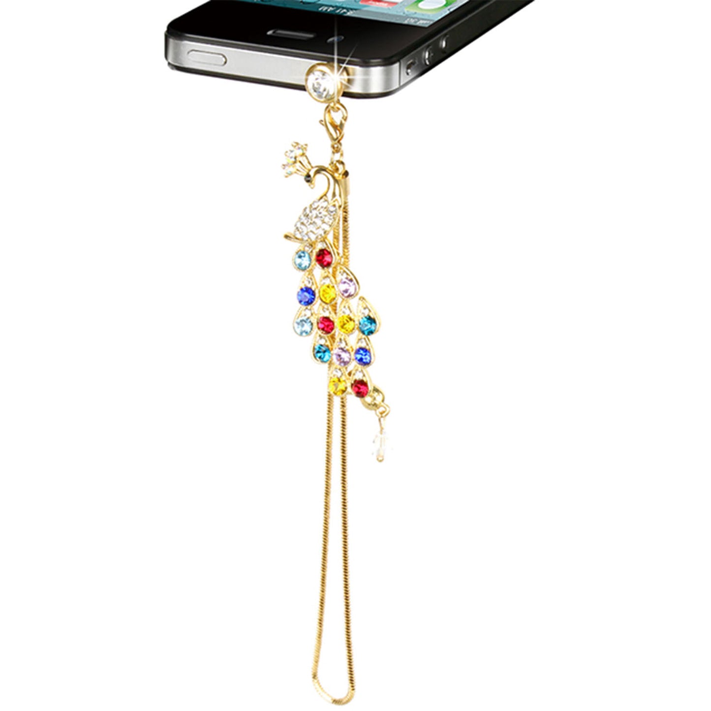 GlamPea Crystal Diamond Peacock Dust Cap Pendant for 3.5mm Phones