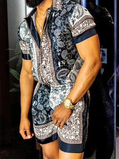 PrintEra Men’s 3D Lapel Slim Fit Short Sleeve Shirt