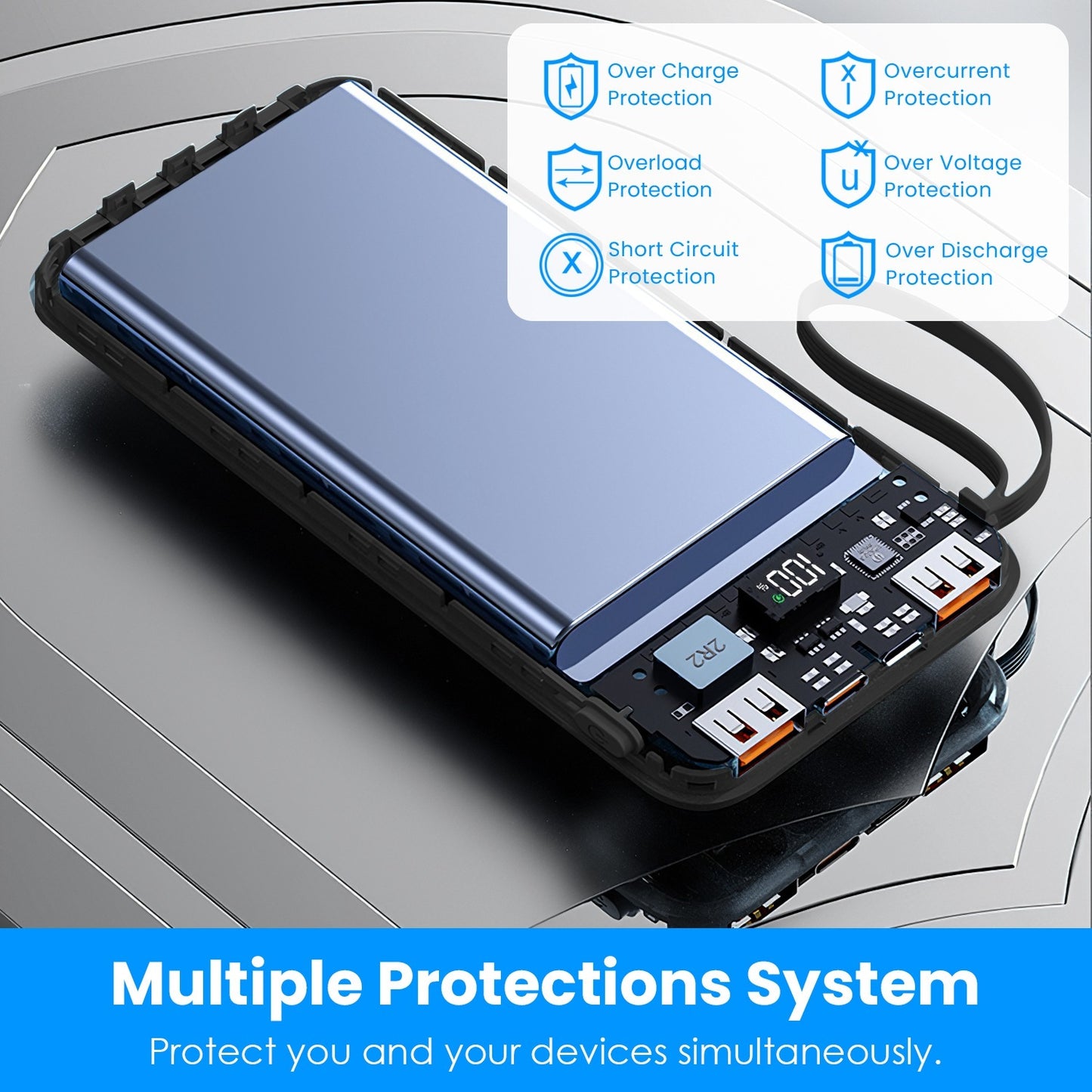 PowerMax PD22W 20000mAh Fast Charging Power Bank with 4 Built-in Cables